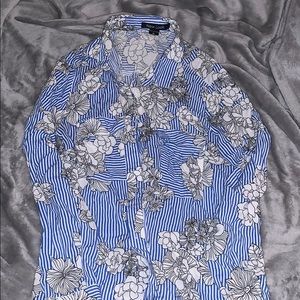new look outline flowers blue stripes flannel